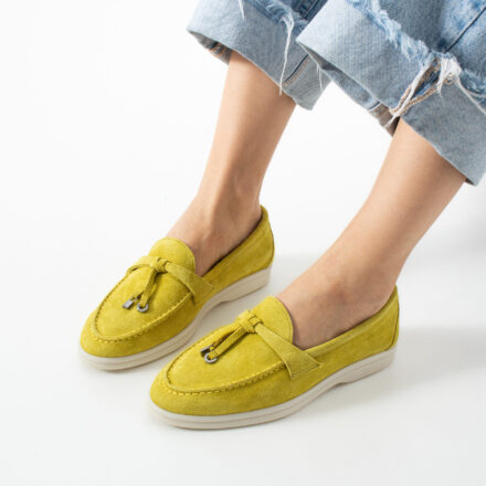 Mocasini de damă galbeni din piele întoarsă naturală Mombasa Mocasini de damă galbeni din piele întoarsă naturală Mombasa