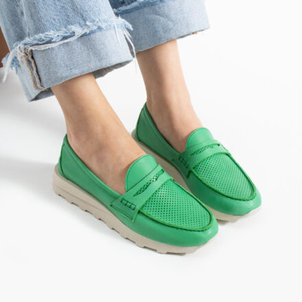 Pantofi casual de damă Monica, verzi, din piele naturală