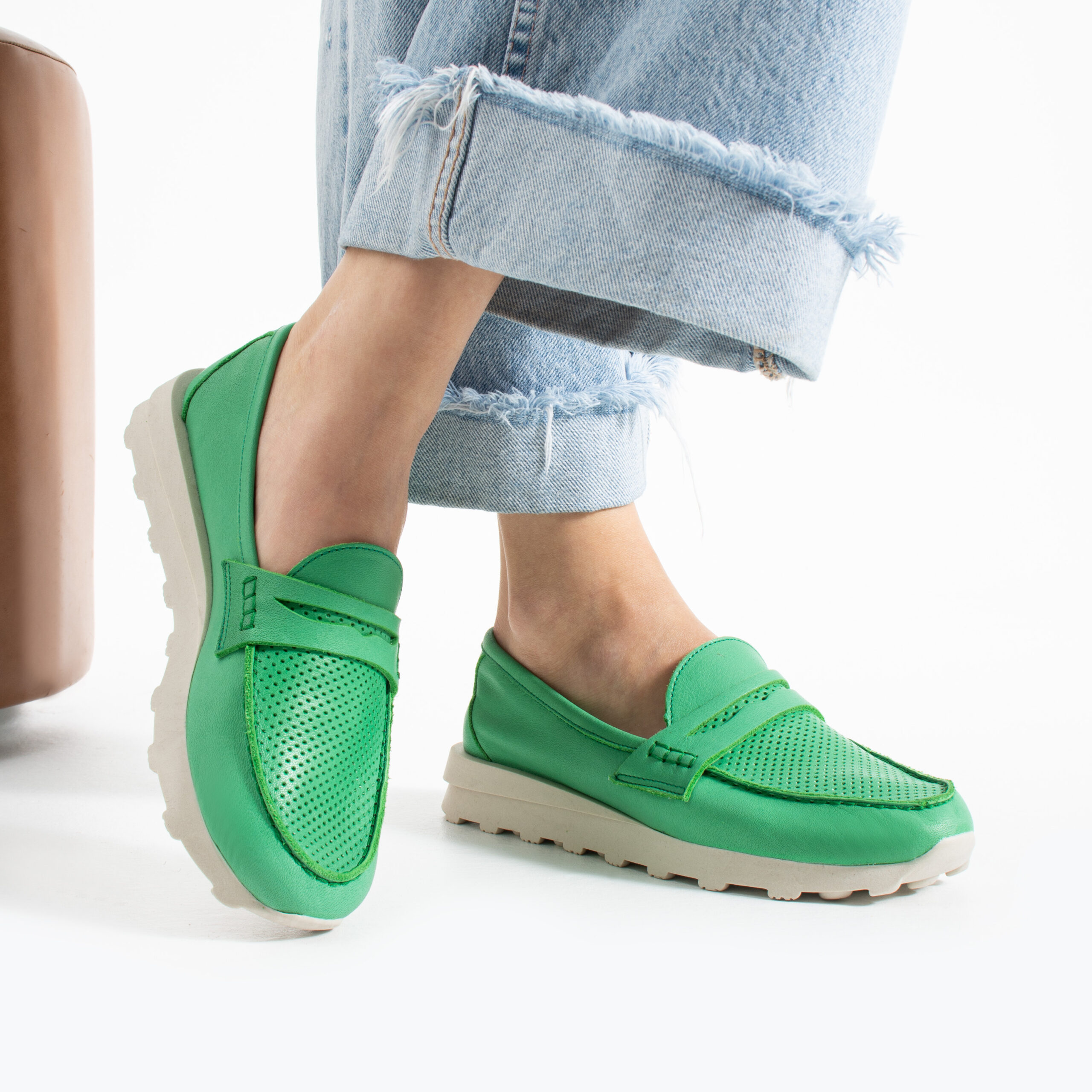 Pantofi casual de damă Monica, verzi, din piele naturală Pantofi casual de damă Monica, verzi, din piele naturală