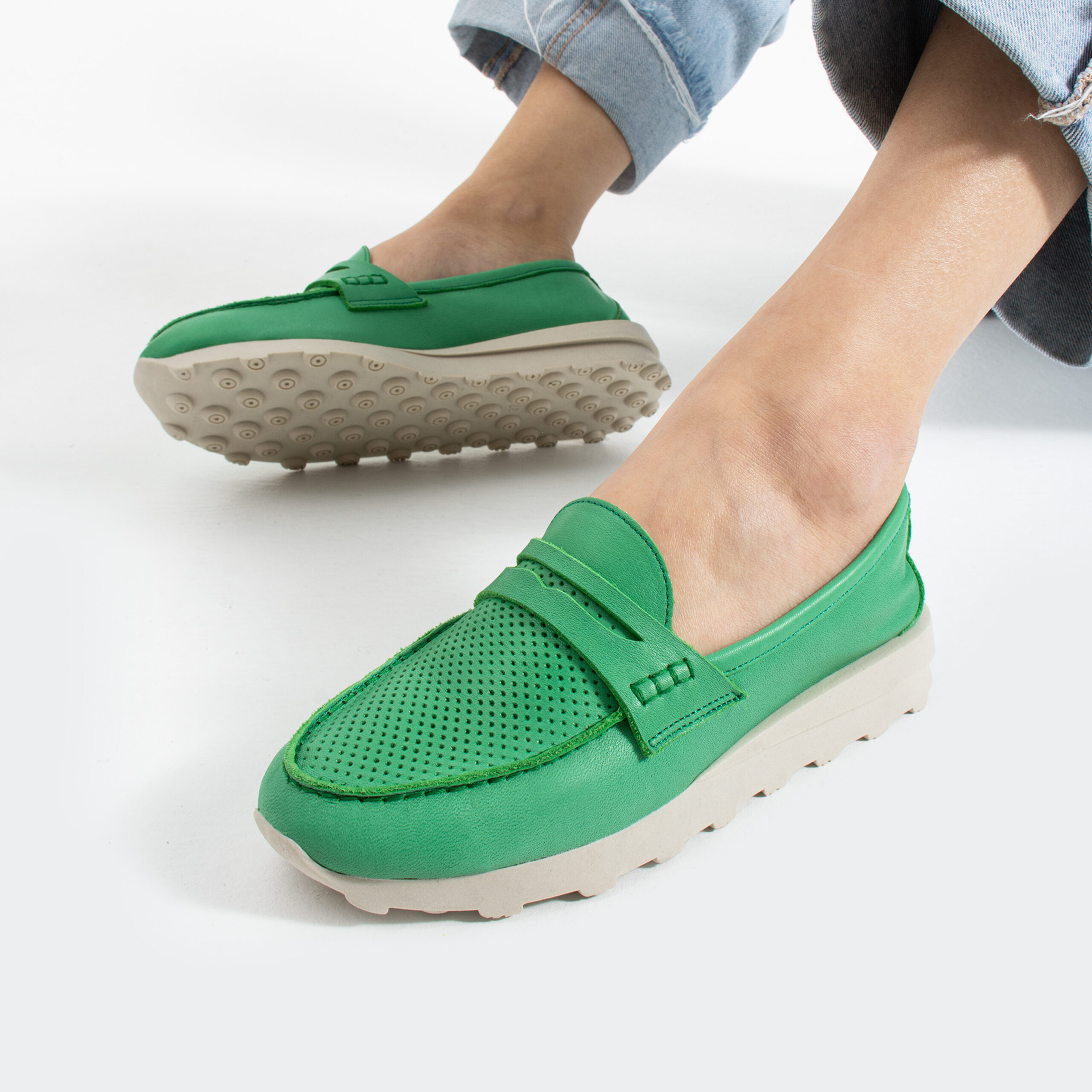 Pantofi casual de damă Monica, verzi, din piele naturală Pantofi casual de damă Monica, verzi, din piele naturală