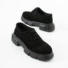 Mocasini Oxford negri de damă din piele întoarsă naturală Carama
