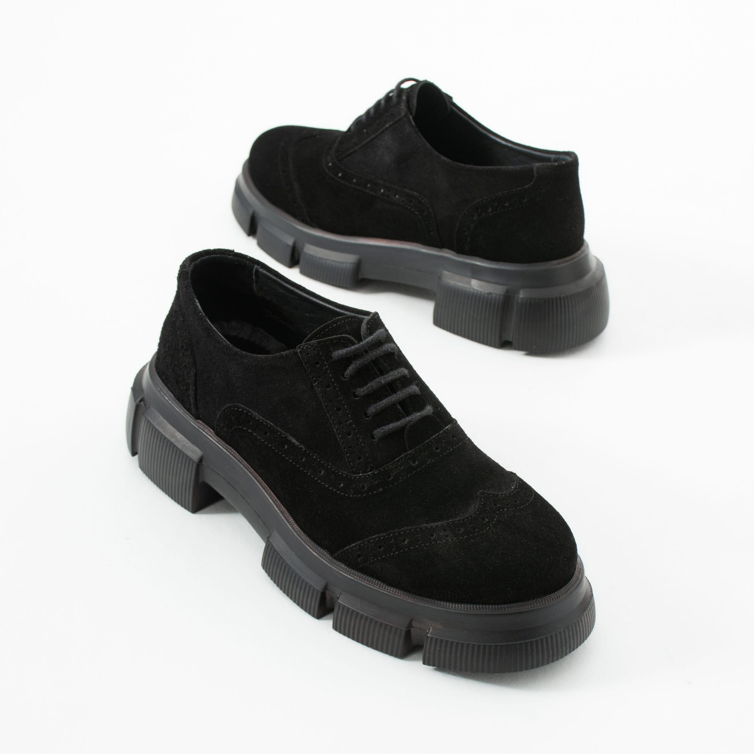 Mocasini Oxford negri de damă din piele întoarsă naturală Carama Mocasini Oxford negri de damă din piele întoarsă naturală Carama