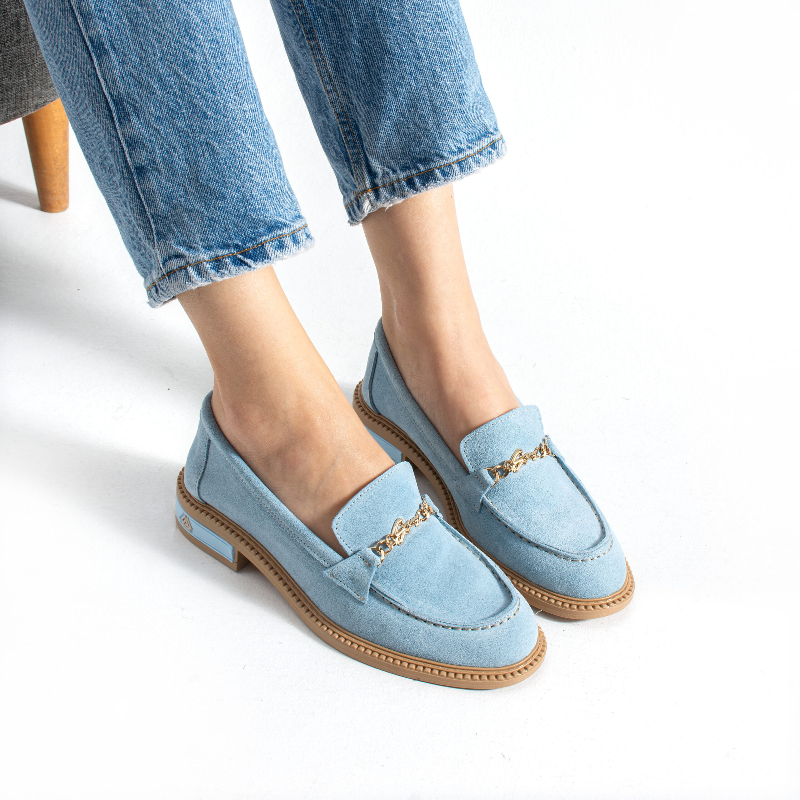 Loafers eleganți de damă bleu din piele întoarsă naturală Esmer Loafers eleganți de damă bleu din piele întoarsă naturală Esmer