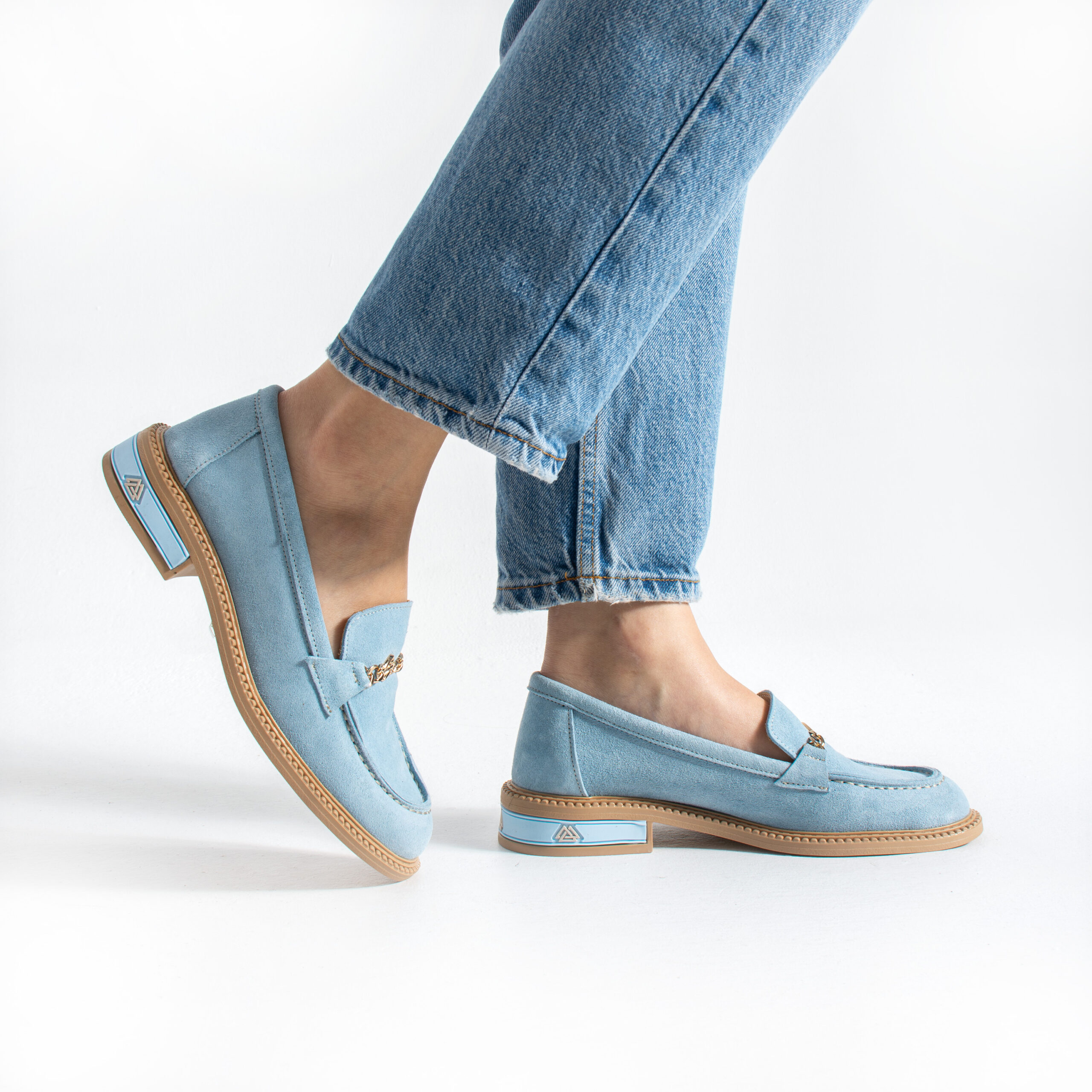 Loafers eleganți de damă bleu din piele întoarsă naturală Esmer Loafers eleganți de damă bleu din piele întoarsă naturală Esmer
