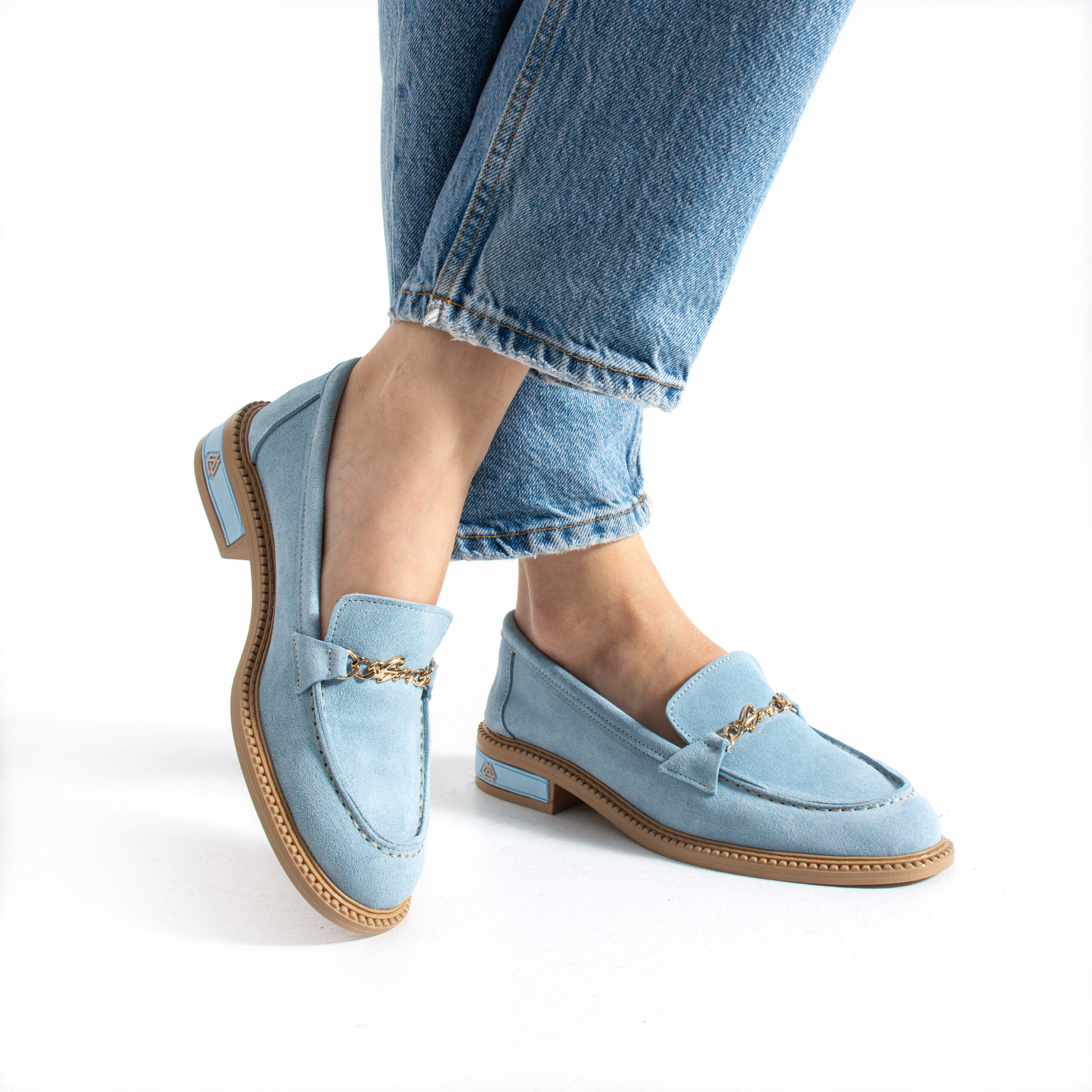Loafers eleganți de damă bleu din piele întoarsă naturală Esmer Loafers eleganți de damă bleu din piele întoarsă naturală Esmer
