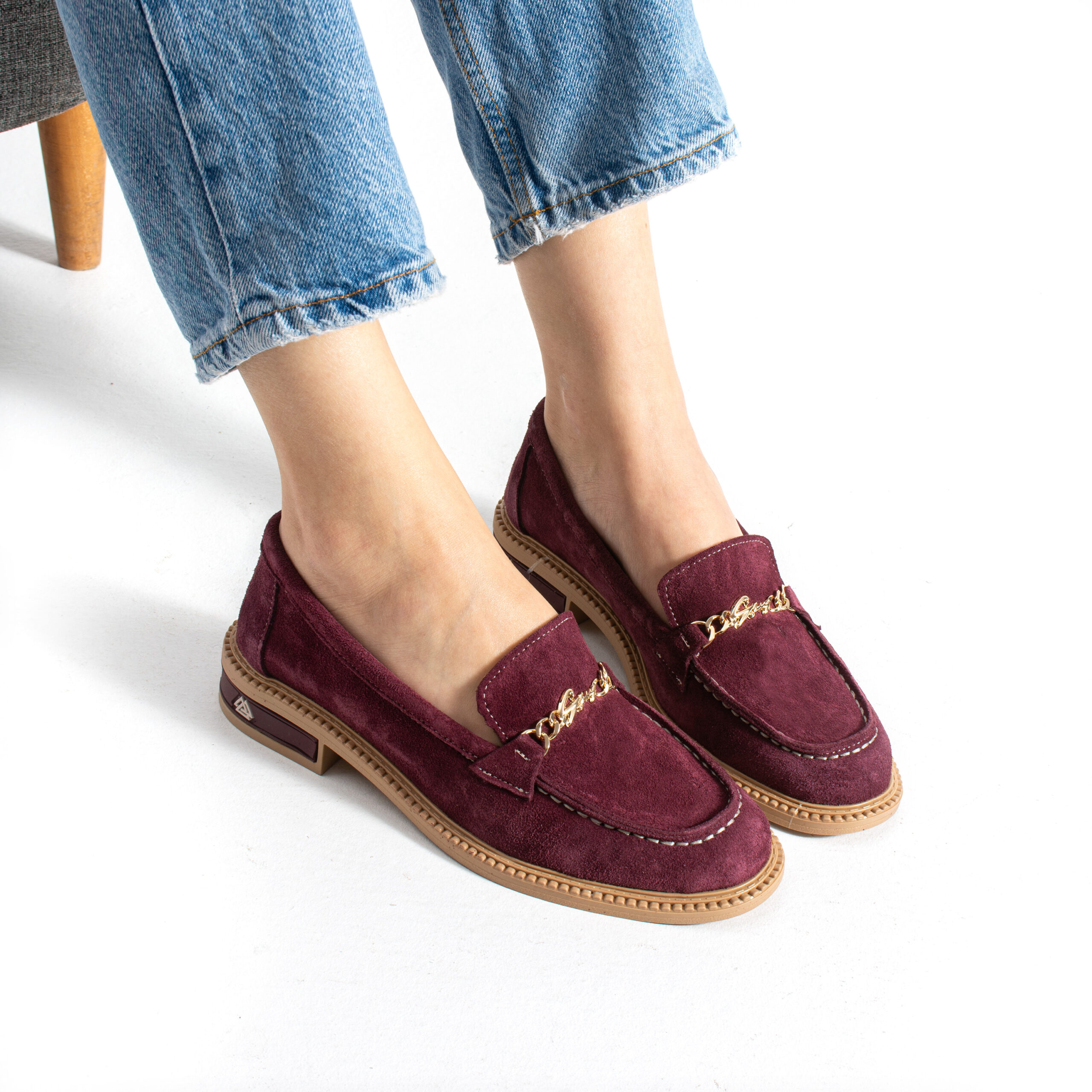 Loafers eleganți de damă bordo din piele întoarsă naturală Esmer Loafers eleganți de damă bordo din piele întoarsă naturală Esmer