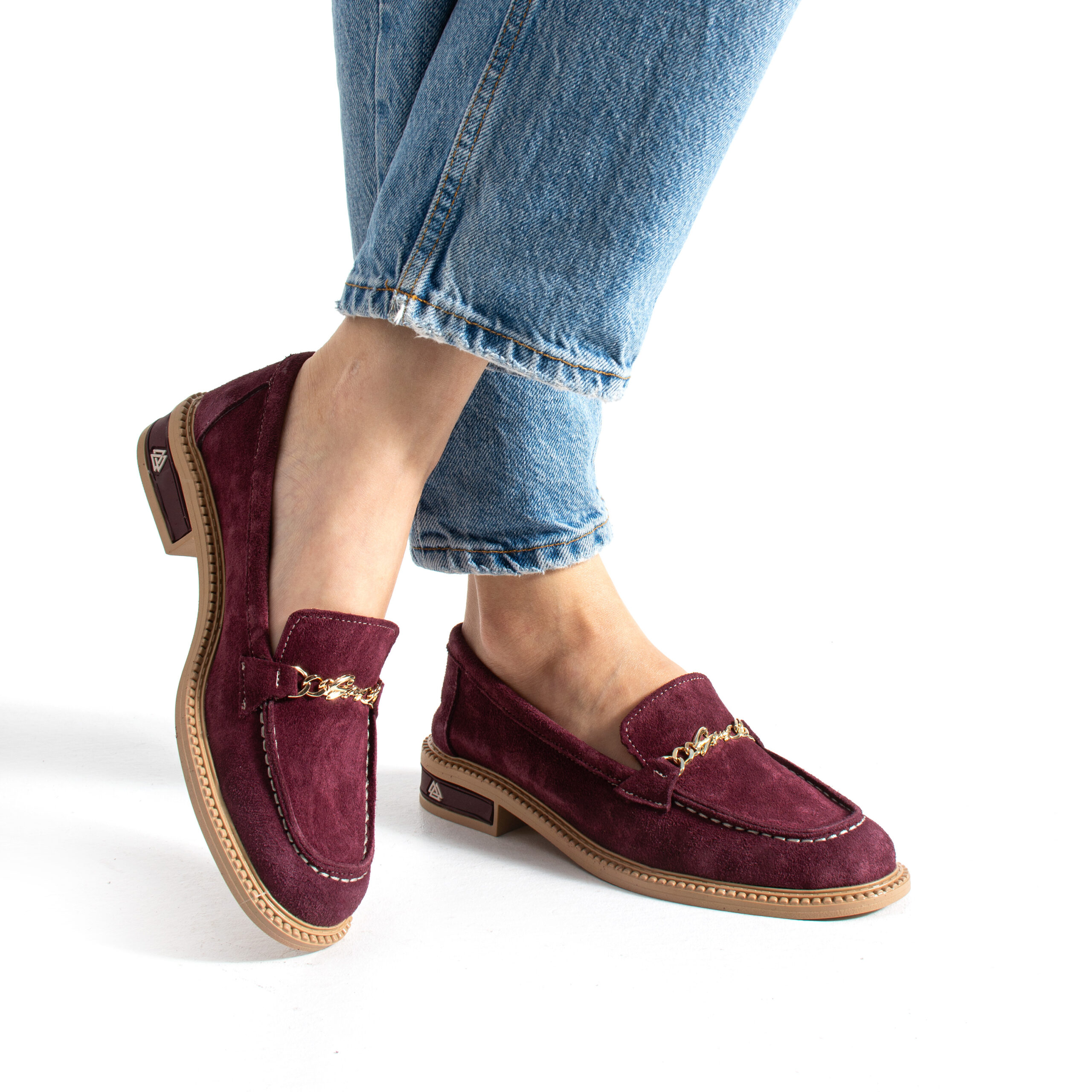 Loafers eleganți de damă bordo din piele întoarsă naturală Esmer Loafers eleganți de damă bordo din piele întoarsă naturală Esmer