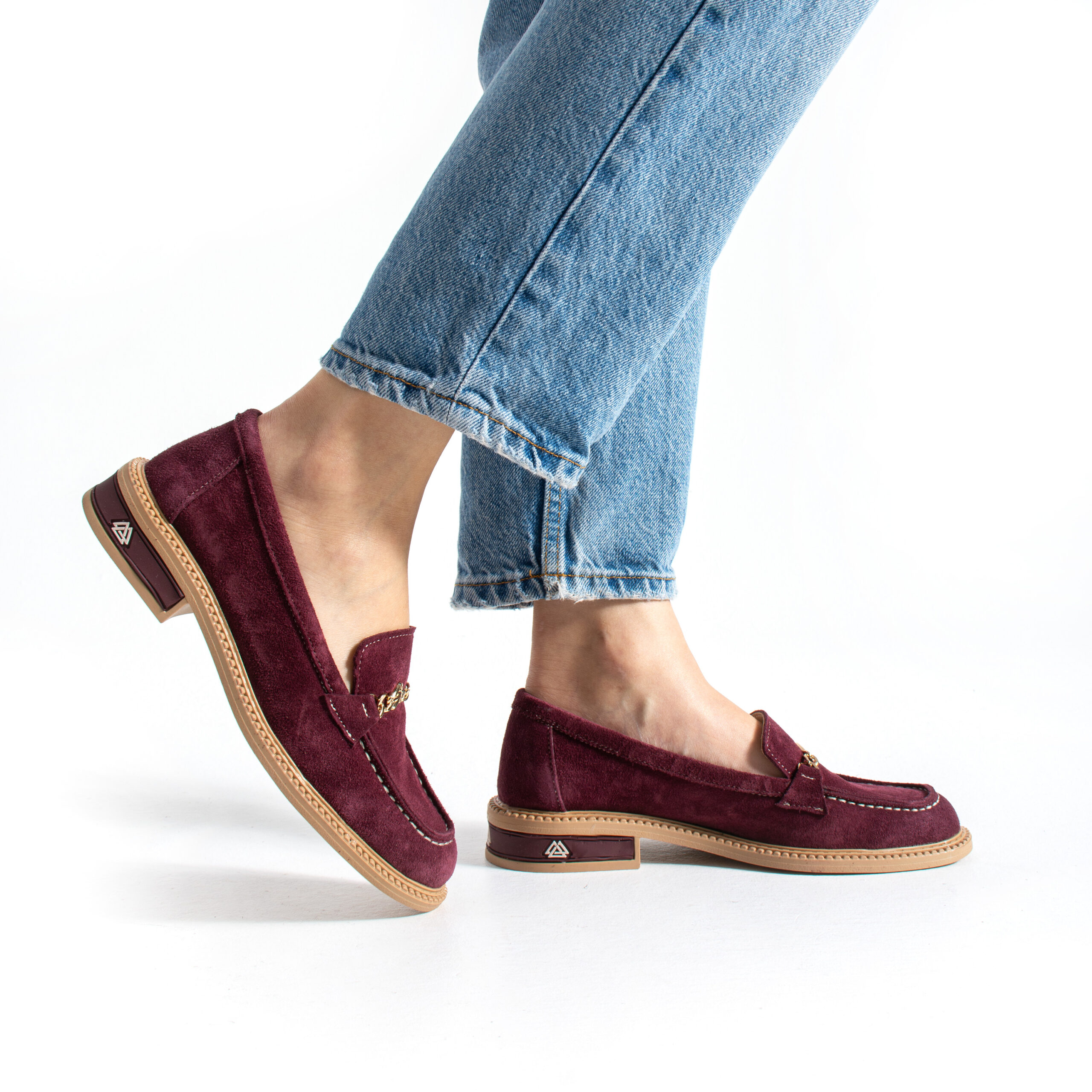 Loafers eleganți de damă bordo din piele întoarsă naturală Esmer Loafers eleganți de damă bordo din piele întoarsă naturală Esmer