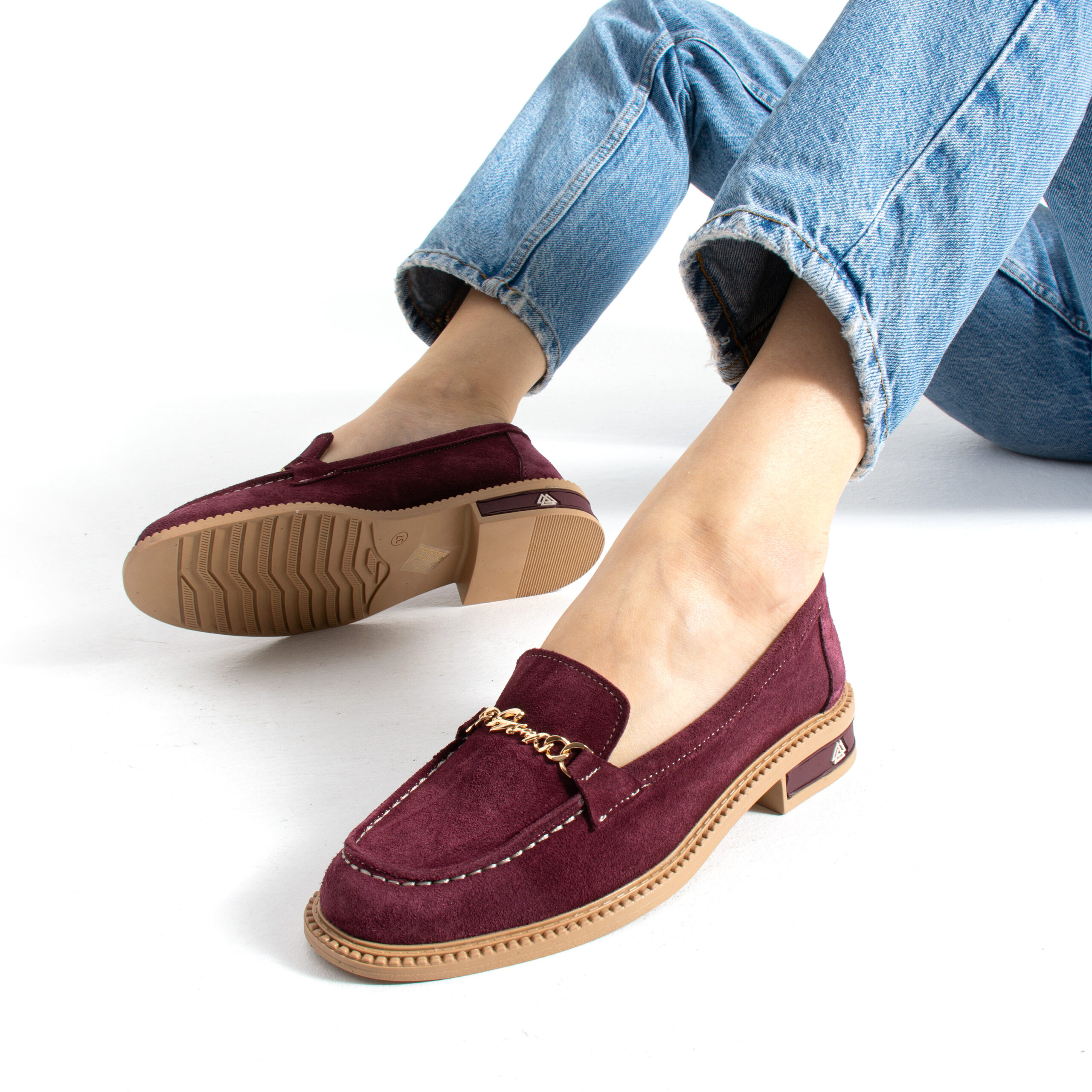 Loafers eleganți de damă bordo din piele întoarsă naturală Esmer Loafers eleganți de damă bordo din piele întoarsă naturală Esmer