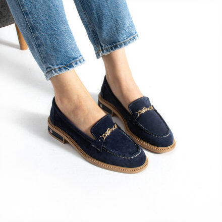 Loafers eleganți de damă bleumarin din piele întoarsă naturală Esmer