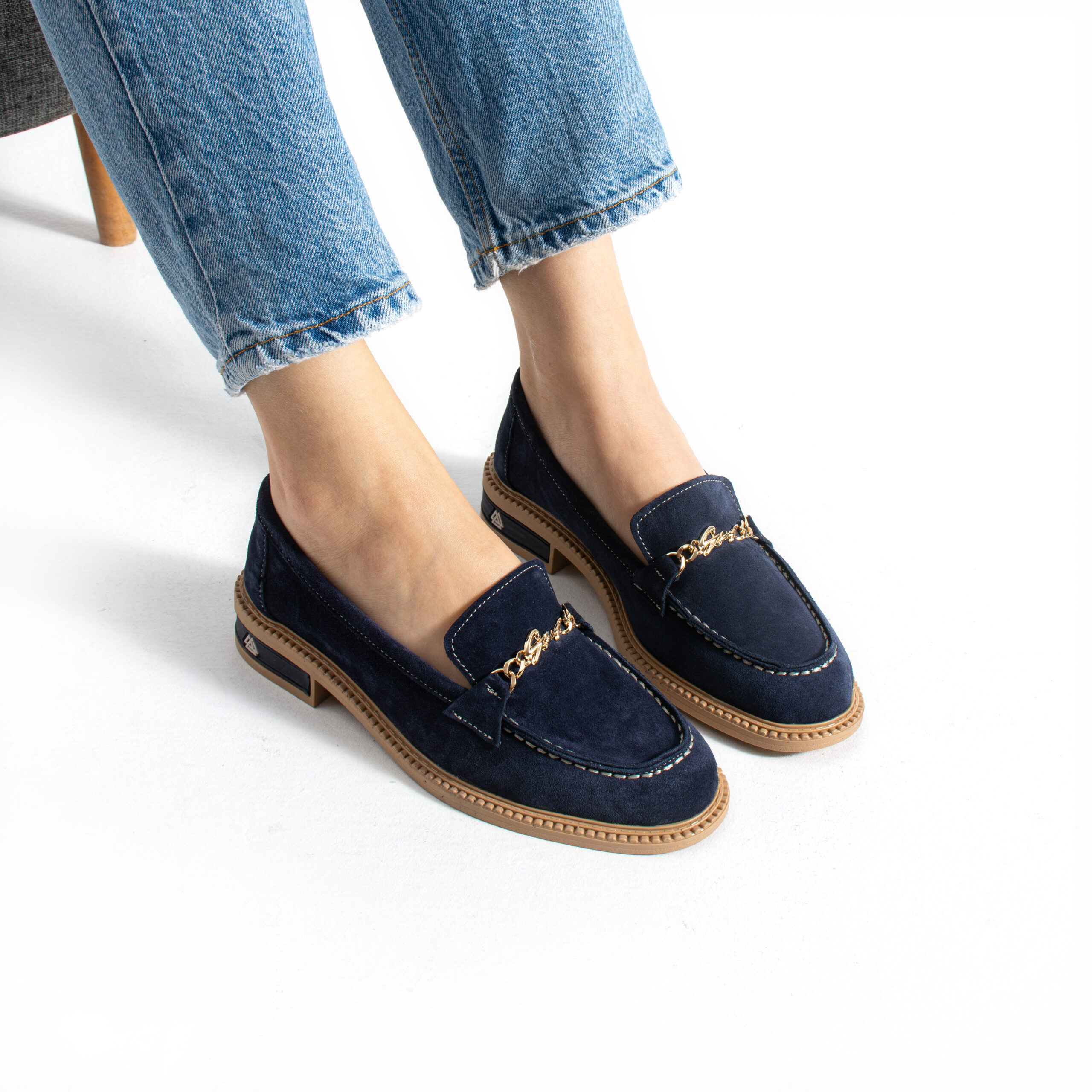 Loafers eleganți de damă bleumarin din piele întoarsă naturală Esmer Loafers eleganți de damă bleumarin din piele întoarsă naturală Esmer