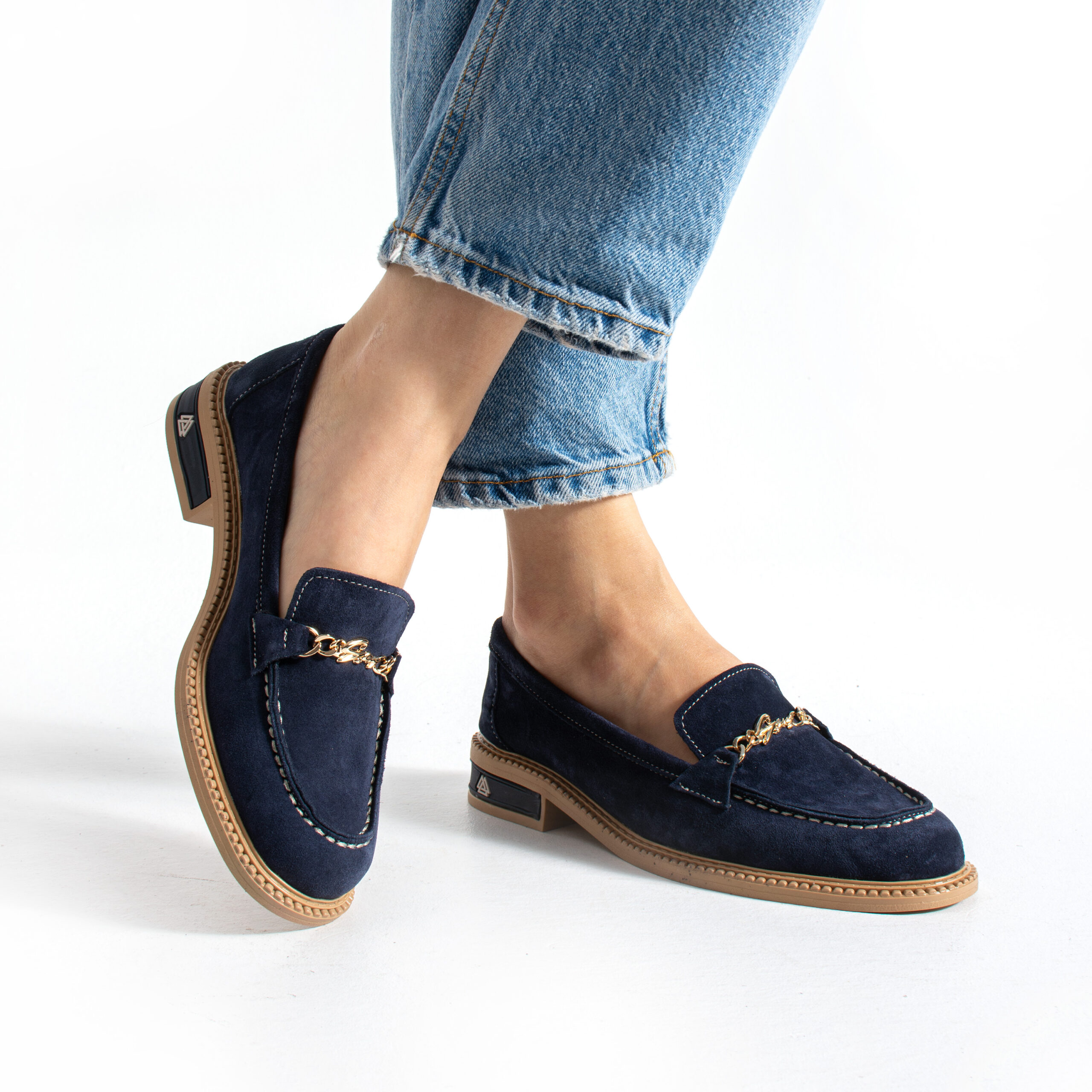 Loafers eleganți de damă bleumarin din piele întoarsă naturală Esmer Loafers eleganți de damă bleumarin din piele întoarsă naturală Esmer