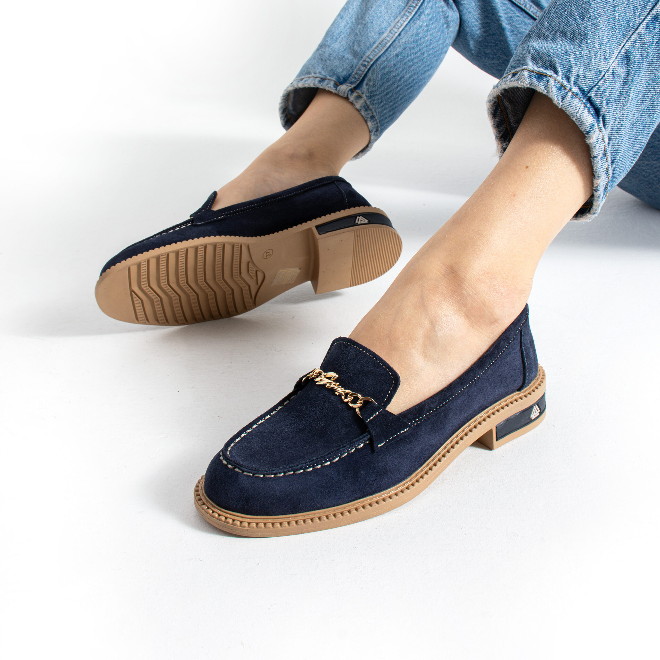 Loafers eleganți de damă bleumarin din piele întoarsă naturală Esmer Loafers eleganți de damă bleumarin din piele întoarsă naturală Esmer