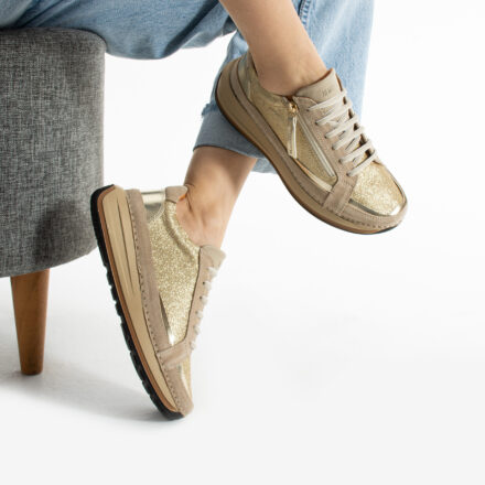Sneakers de damă din piele naturală, aurii – Moama