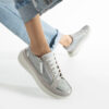 Sneakers damă moderni din piele naturală, Argintiu Moama
