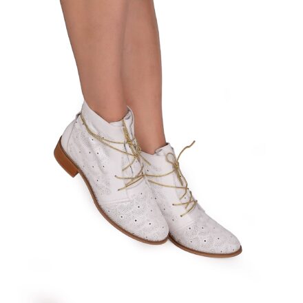 Botine albe de vară din piele naturală Estelle