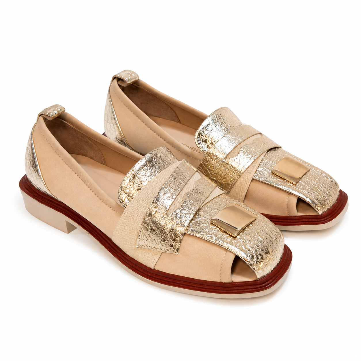 Pantofi eleganți de damă, bej, din neopren și piele Porto Pantofi eleganți de damă, bej, din neopren și piele Porto