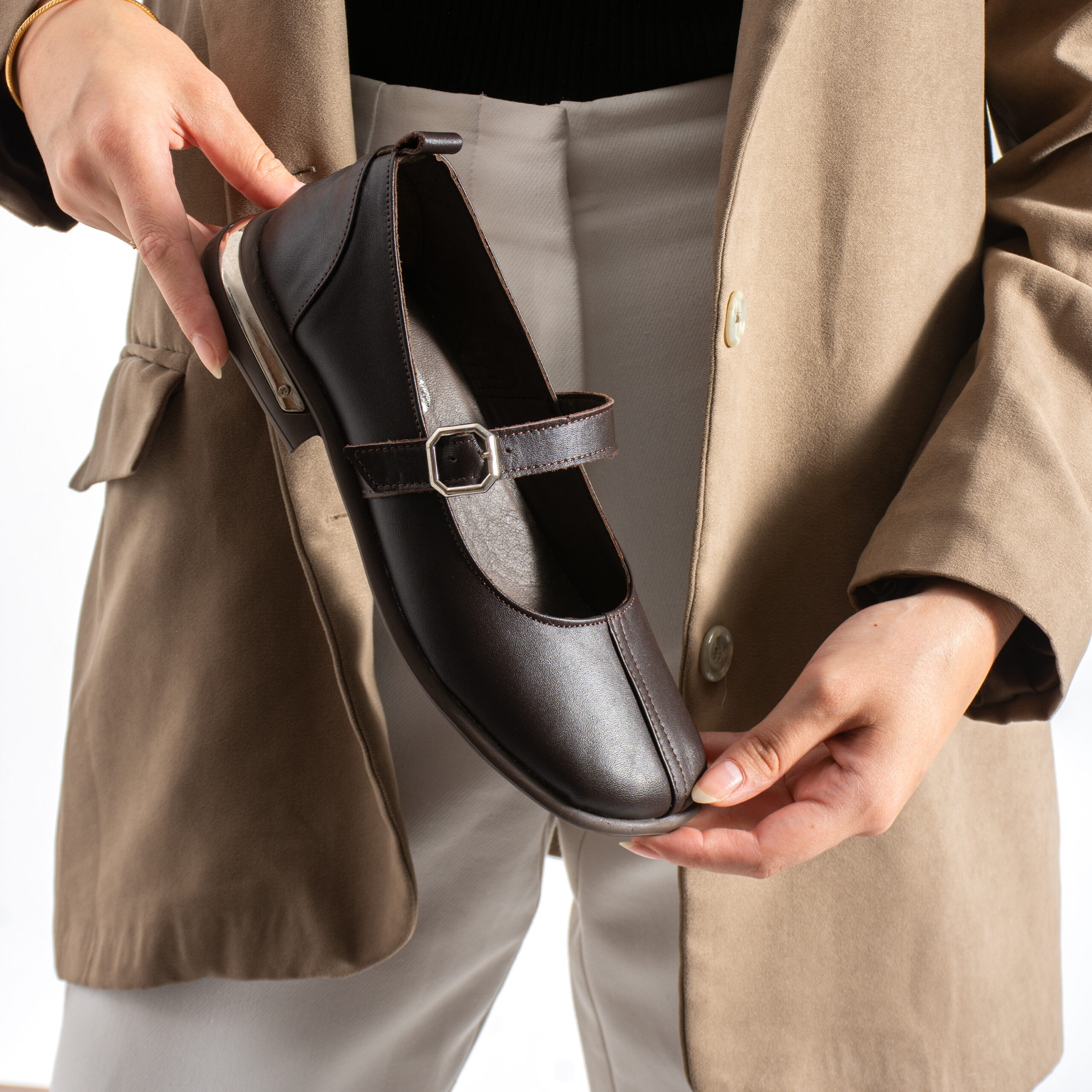 Pantofi casual de damă Sofia, din piele naturală, maro închis Pantofi casual de damă Sofia, din piele naturală, maro închis