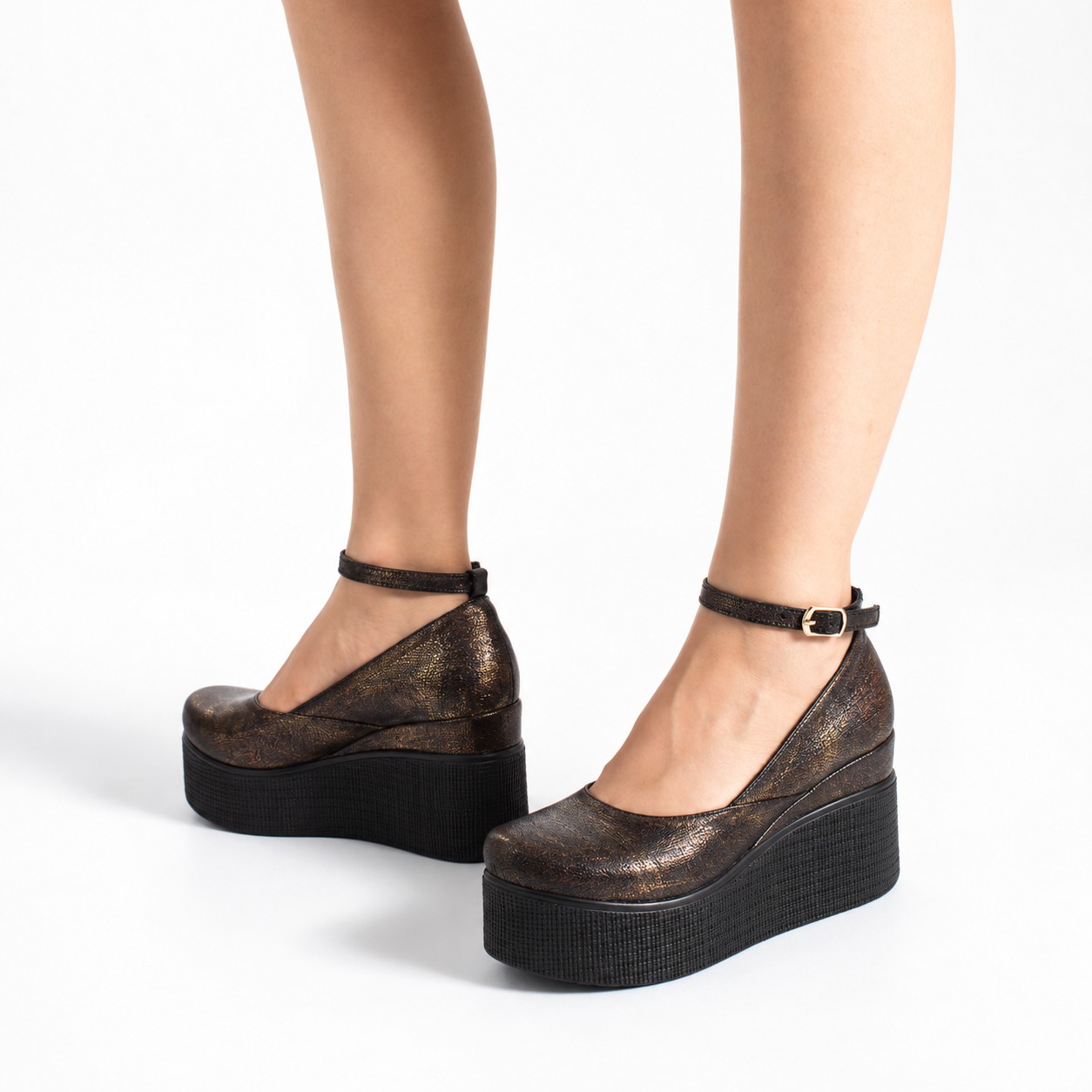 Pantofi maro de damă cu platformă din piele naturală cu luciu Ginevra Pantofi maro de damă cu platformă din piele naturală cu luciu Ginevra