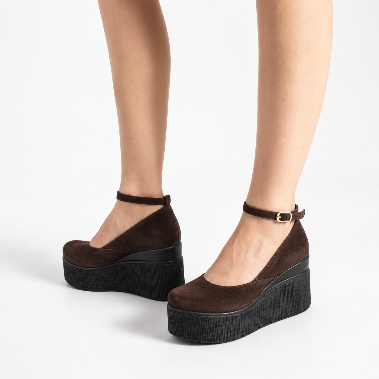 Pantofi maro de damă cu platformă din piele întoarsă naturală Ginevra Pantofi maro de damă cu platformă din piele întoarsă naturală Ginevra
