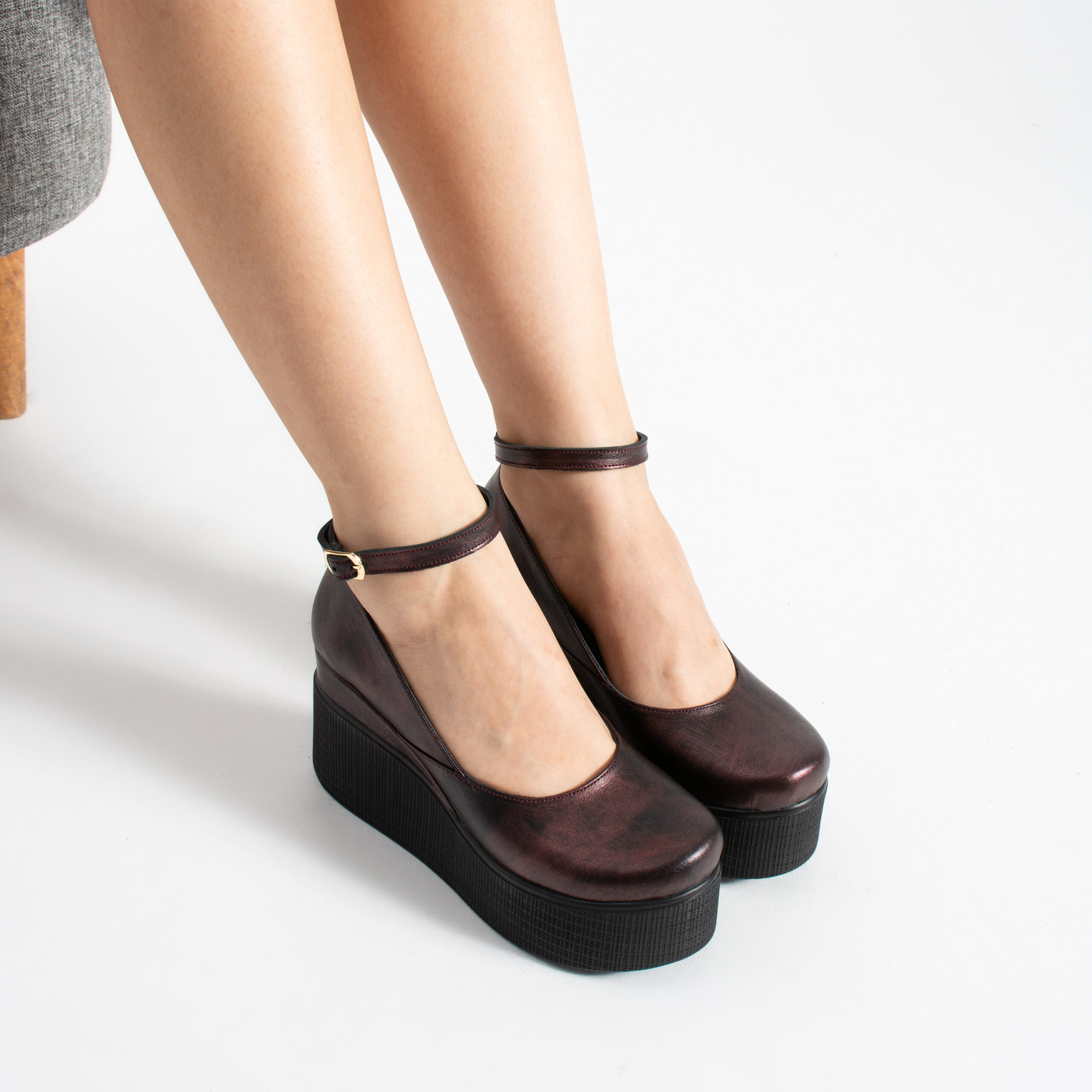 Pantofi damă cu platformă din piele naturală Ginevra, Bordo Pantofi damă cu platformă din piele naturală Ginevra, Bordo