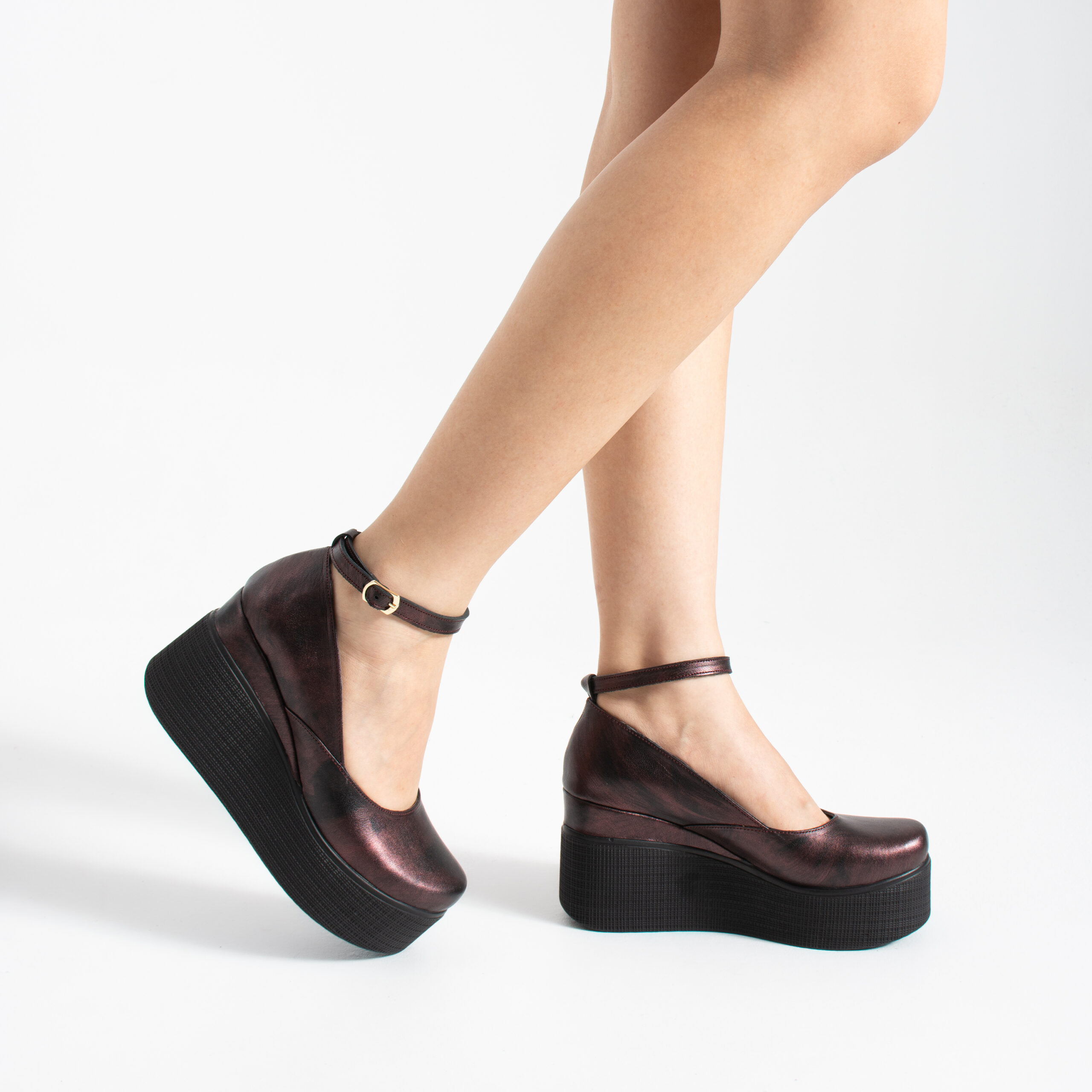 Pantofi damă cu platformă din piele naturală Ginevra, Bordo Pantofi damă cu platformă din piele naturală Ginevra, Bordo