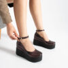 Pantofi damă cu platformă din piele naturală Ginevra, Bordo