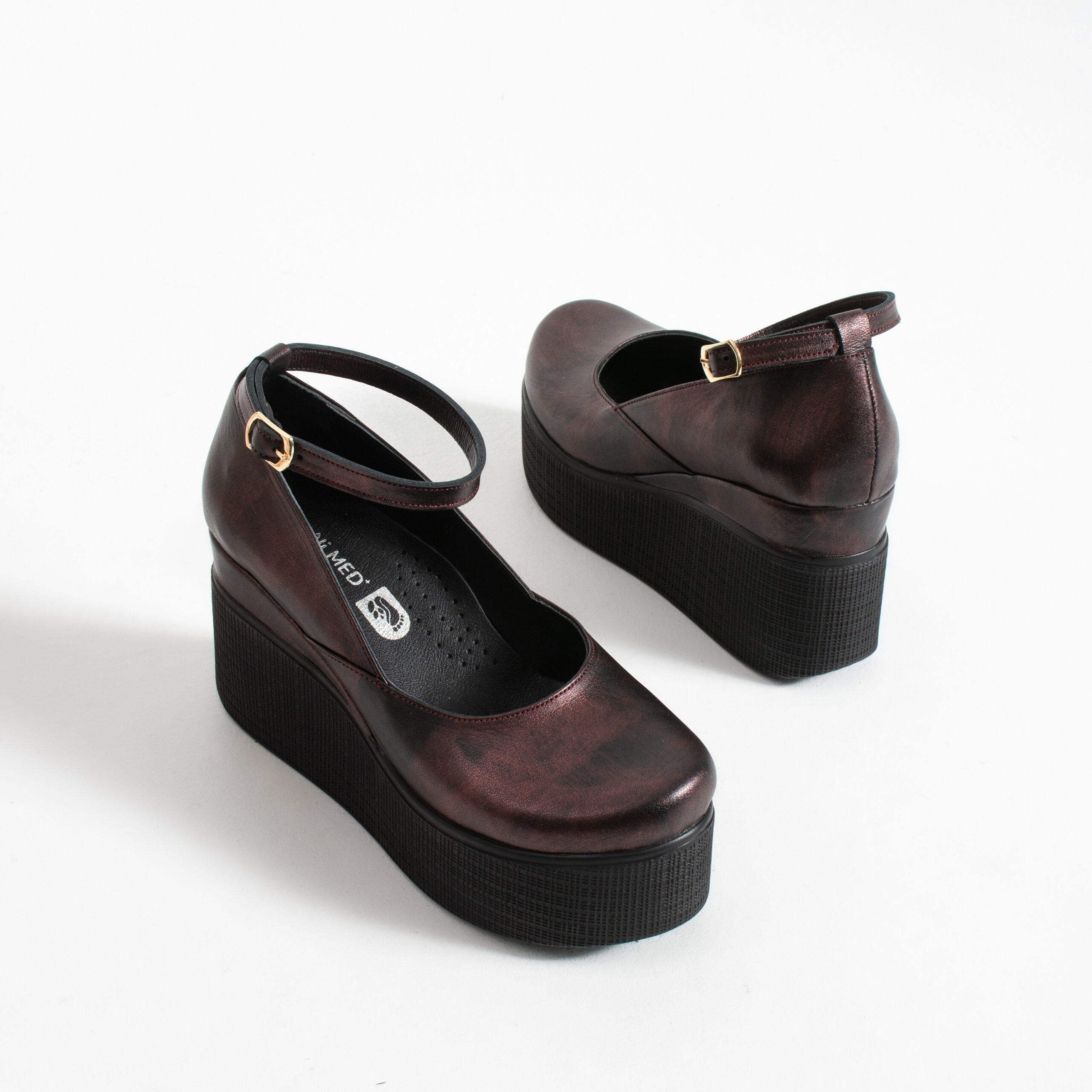 Pantofi damă cu platformă din piele naturală Ginevra, Bordo Pantofi damă cu platformă din piele naturală Ginevra, Bordo