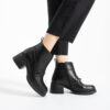 Botine negre din piele naturală, cu toc jos și fermoar Vittoria