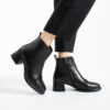 Botine elegante negre din piele naturală Bianca, cu toc jos