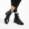 Botine elegante negre din piele naturală Bianca, cu toc jos