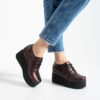 Pantofi de damă bordo cu platformă din piele naturală și șireturi Addison