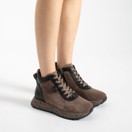 Botine damă maro deschis din piele întoarsă naturală și piele naturală Adele