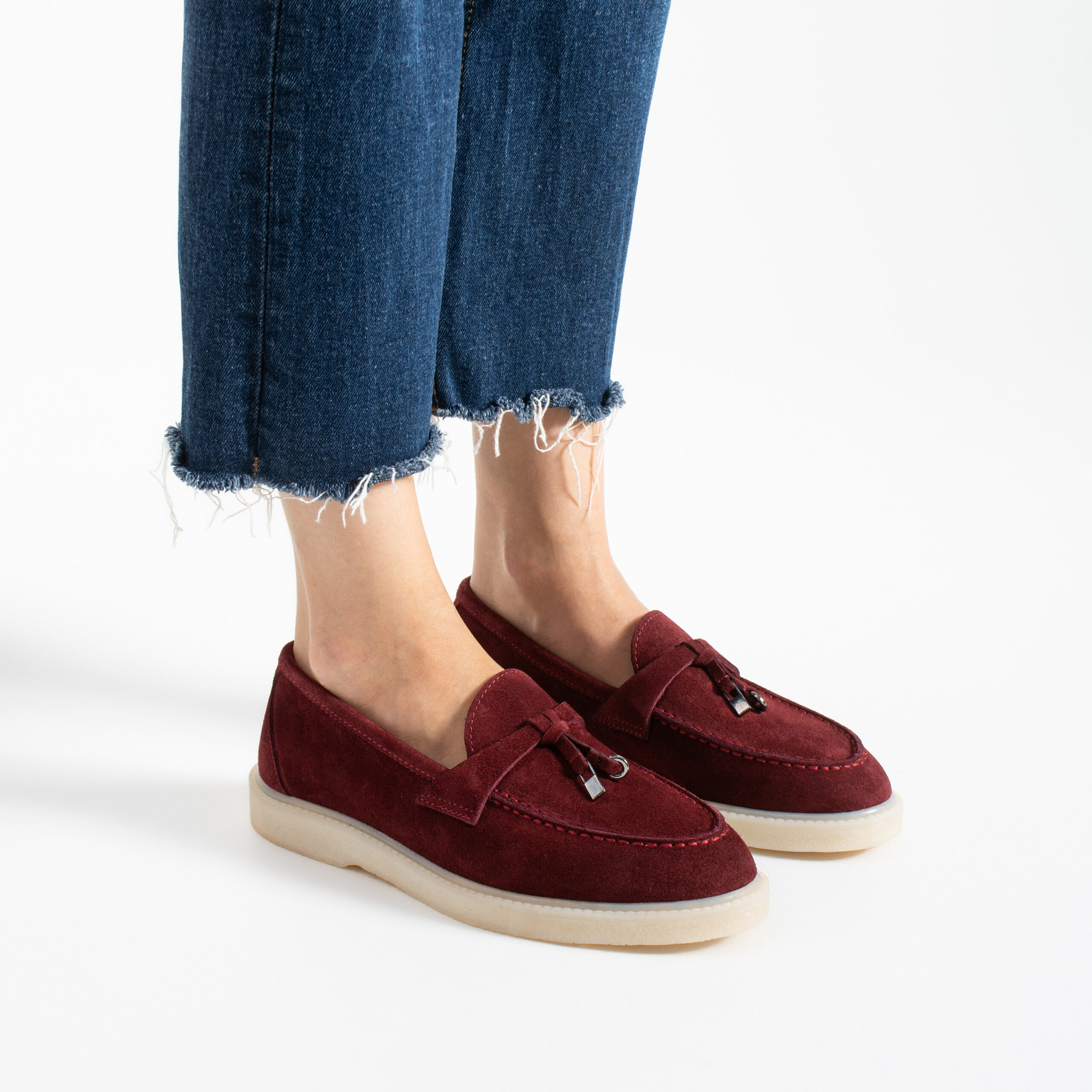 Mocasini bordo din piele întoarsă naturală Mombasa Mocasini bordo din piele întoarsă naturală Mombasa