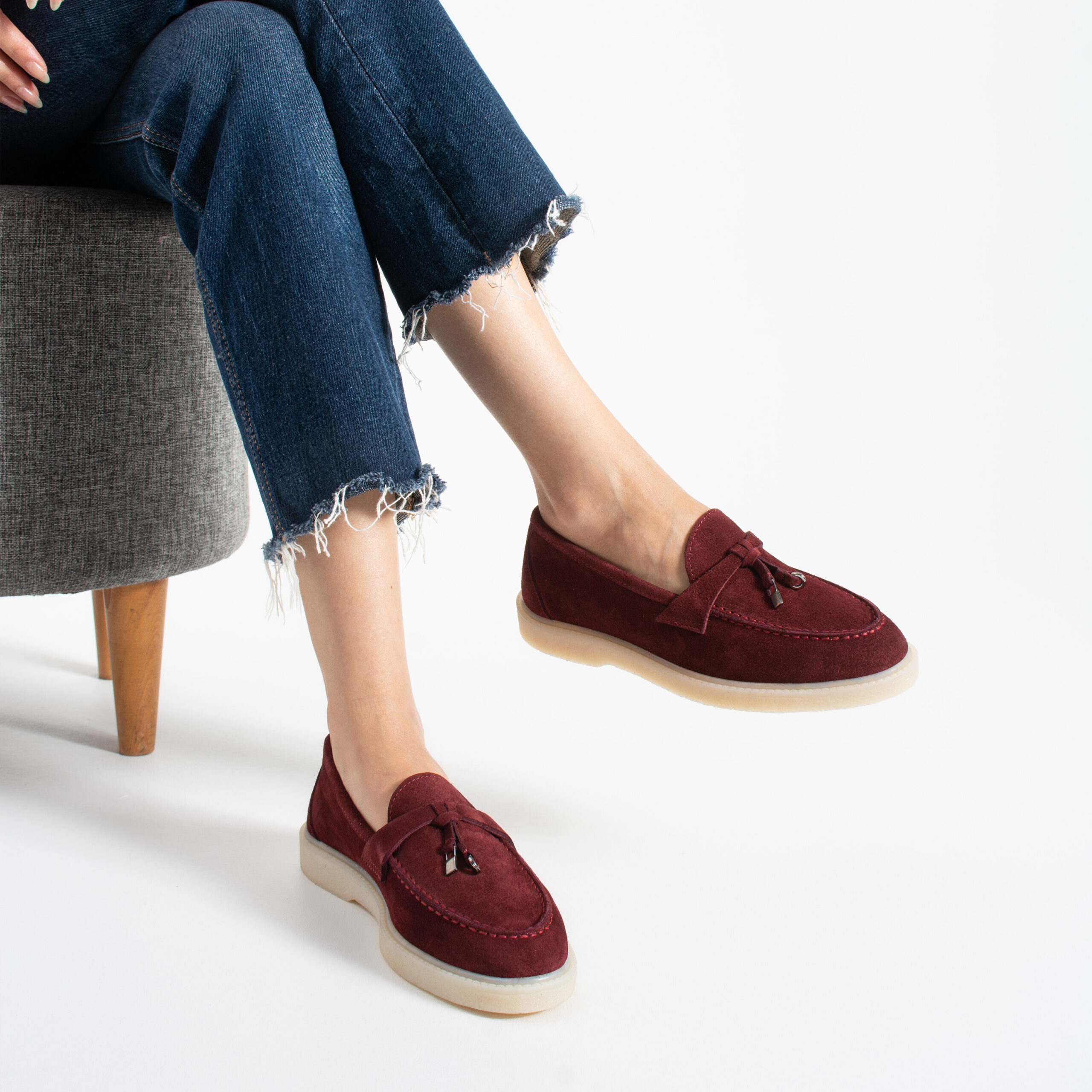 Mocasini bordo din piele întoarsă naturală Mombasa Mocasini bordo din piele întoarsă naturală Mombasa