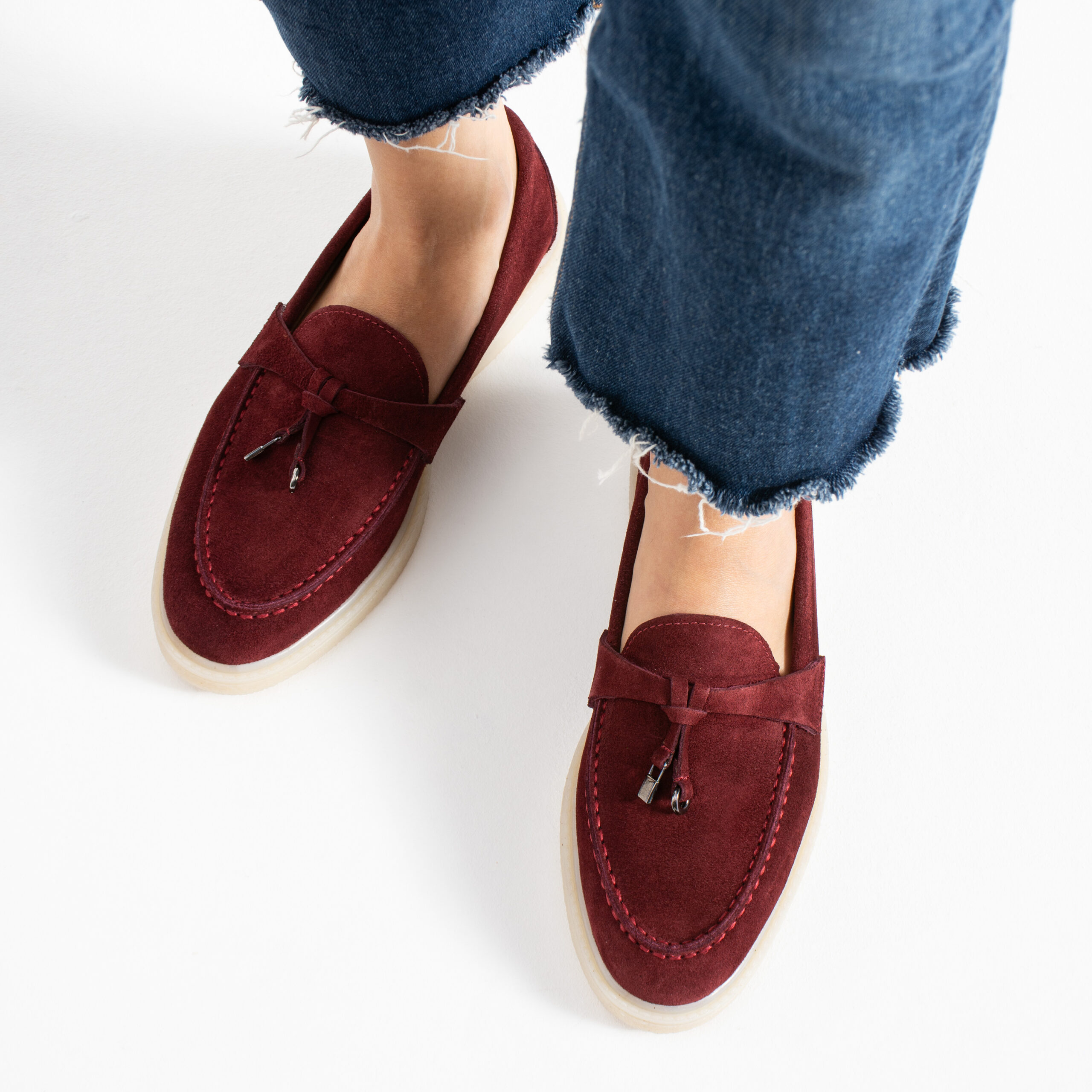 Mocasini bordo din piele întoarsă naturală Mombasa Mocasini bordo din piele întoarsă naturală Mombasa