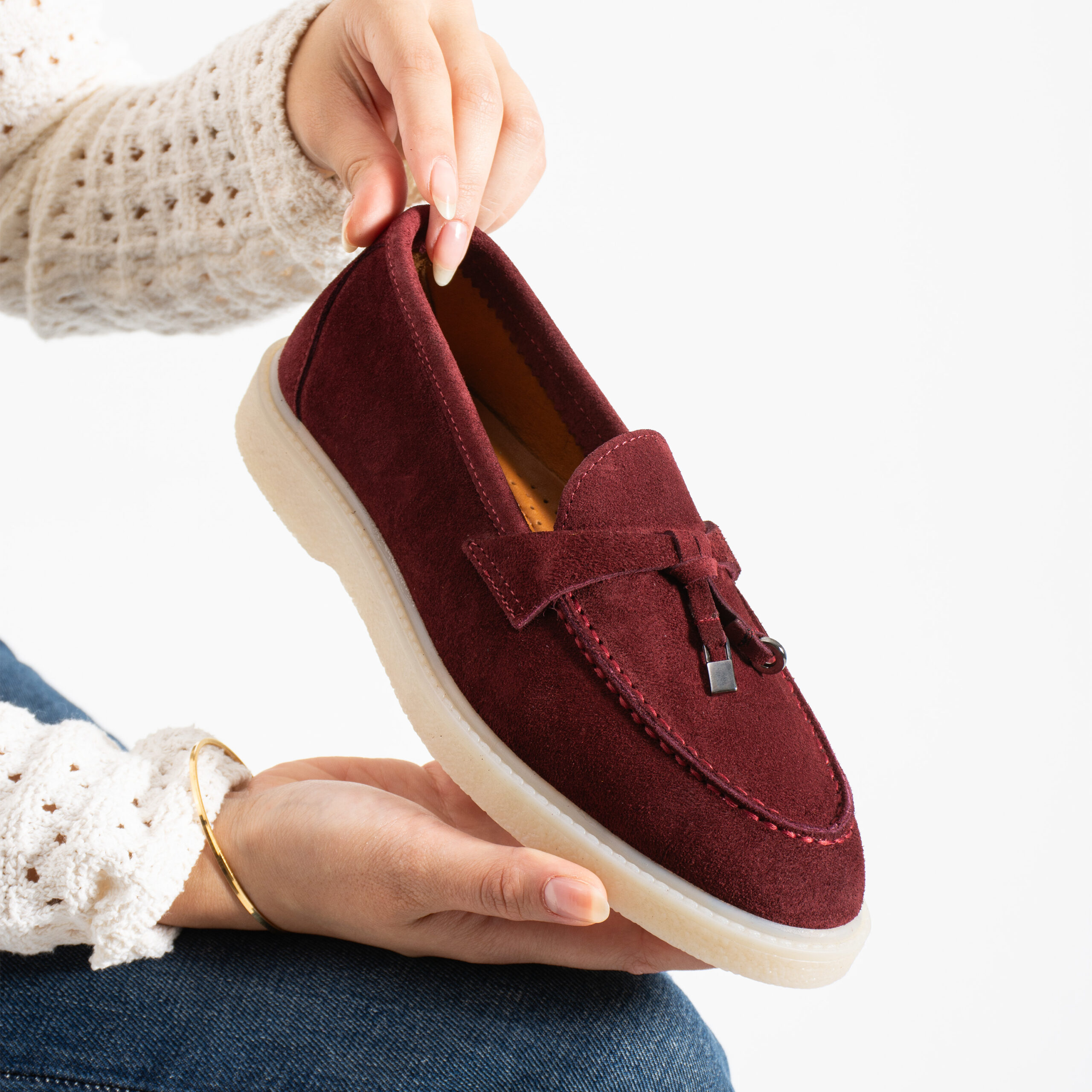 Mocasini bordo din piele întoarsă naturală Mombasa Mocasini bordo din piele întoarsă naturală Mombasa
