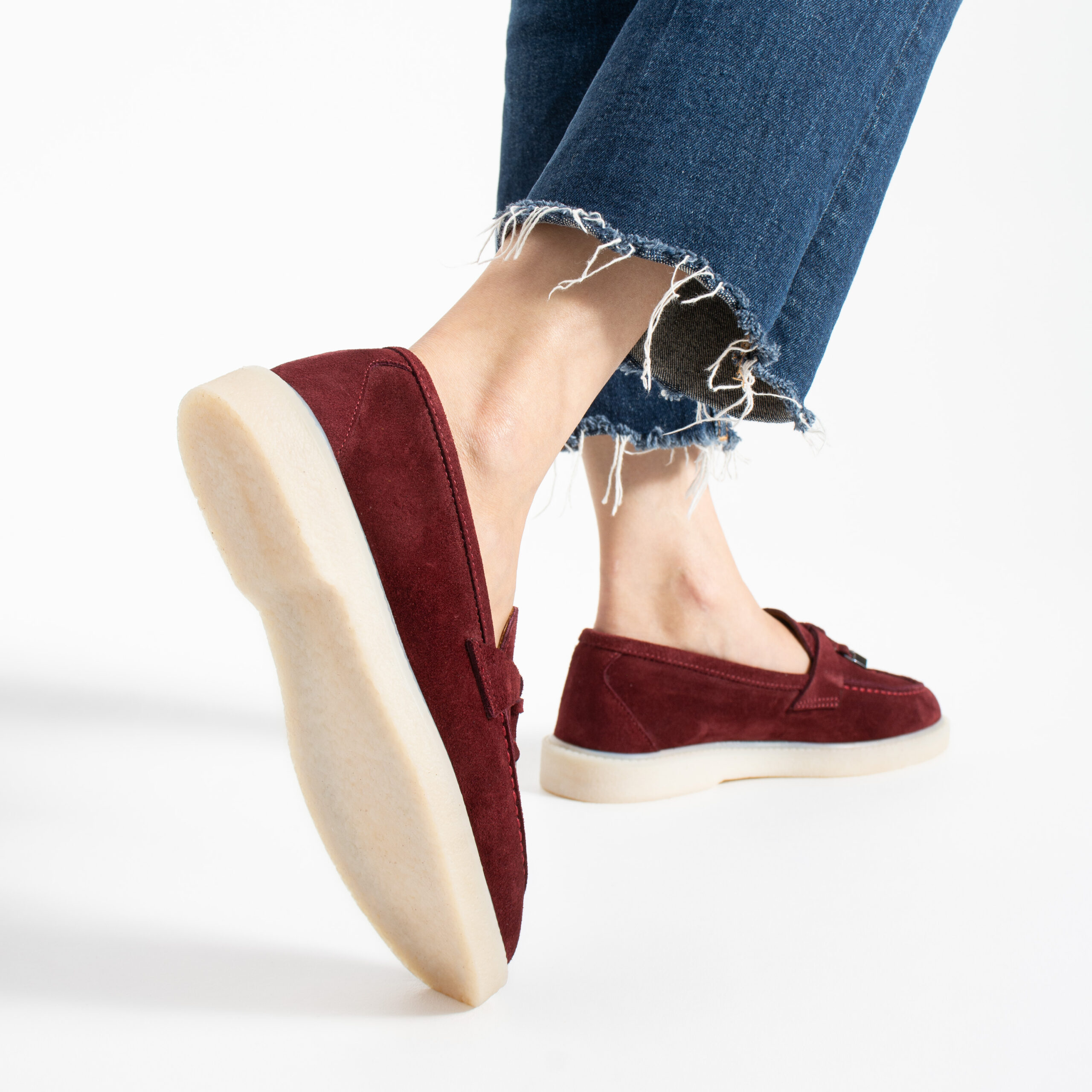 Mocasini bordo din piele întoarsă naturală Mombasa Mocasini bordo din piele întoarsă naturală Mombasa
