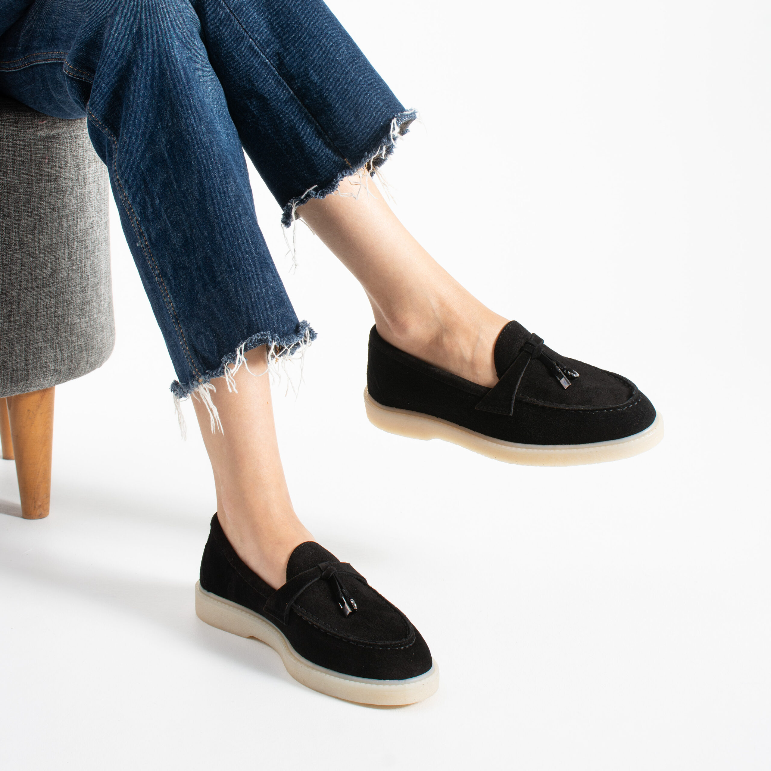Mocasini negri din piele întoarsă naturală Mombasa Mocasini negri din piele întoarsă naturală Mombasa
