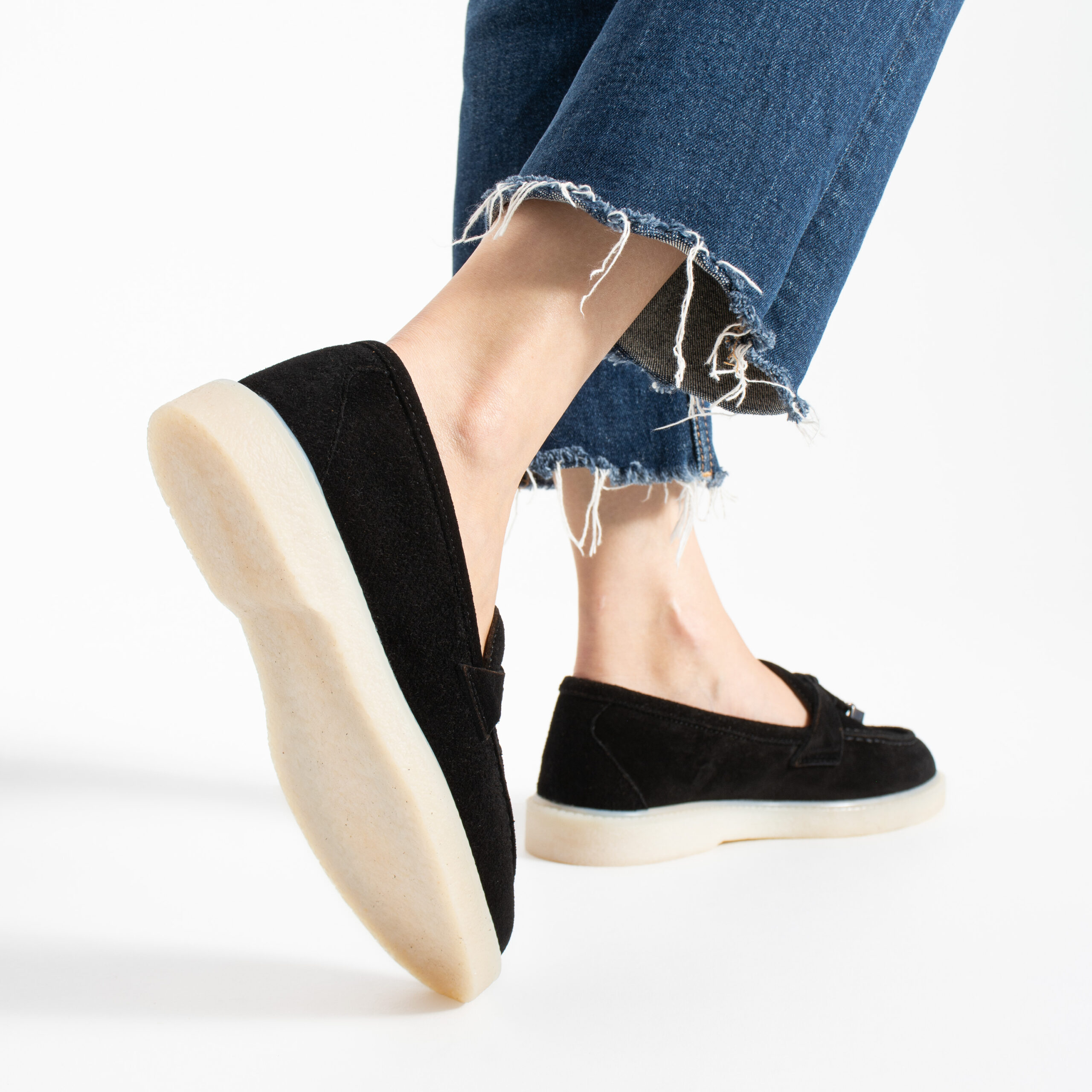 Mocasini negri din piele întoarsă naturală Mombasa Mocasini negri din piele întoarsă naturală Mombasa