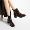 Botine de damă bordo din piele naturală lăcuită, cu toc mic Bella
