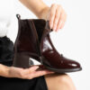 Botine de damă bordo din piele naturală lăcuită, cu toc mic Bella