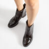 Botine lacuite maro din piele naturală cu toc jos Bella