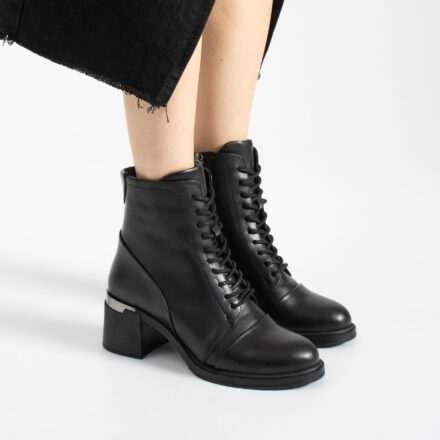 Botine Brenda, negre, cu toc din piele naturală