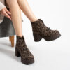Botine leopard din piele întoarsă naturală, cu toc gros Bridget