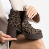 Botine leopard din piele întoarsă naturală, cu toc gros Bridget