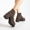 Botine leopard din piele întoarsă naturală, cu toc gros Bridget