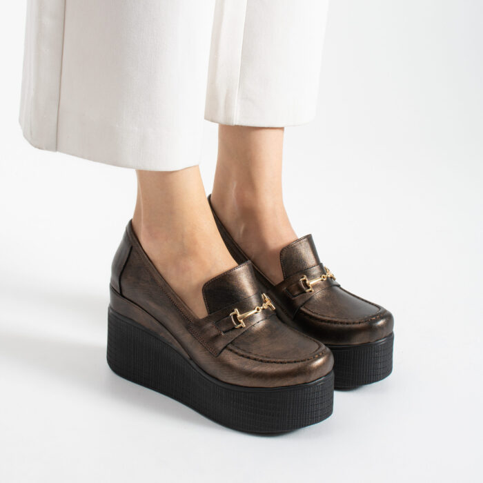 Pantofi eleganți maro pe platformă din piele naturală Giorgia