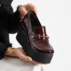 Pantofi eleganți bordo, din piele naturală lăcuită, cu platformă Giorgia