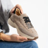 Sneakers damă bej din piele întoarsă naturală cu șireturi duble Harriet